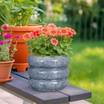 SQOWL Ceramic Planter 8 Inch - Indoor Plant Pot with Drainage Hole Outdoor Planter Round Flower Pot Modern Decorative Plant Pot for Home Office Decor Gray