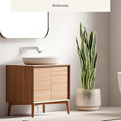 KOL 3ft Artificial Snake Plant, Fake Sansevieria Potted Floor Plants, 32 Lifelike Faux Leaves, Indoor Home Office Room Decoration, Mother-in-Law Tongue, 35in, Yellow