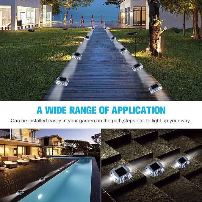 VOLISUN Solar Deck & Driveway Lights, 8-Pack Led IP67 Waterproof Outdoor Warning Step Lights for Garden Pathway Yard (White)