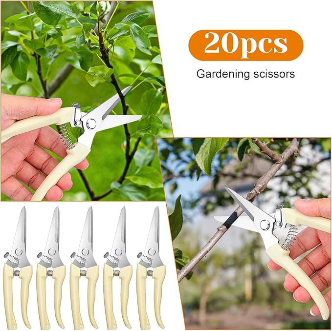 20 Pcs Garden Flower Shears Pruning Scissors Heavy Duty Plant Scissors Trimming Garden Clippers Hand Tree Pruner for Yard Gardening Plants Hedge Flower Tree Cutting Secateurs (Beige)