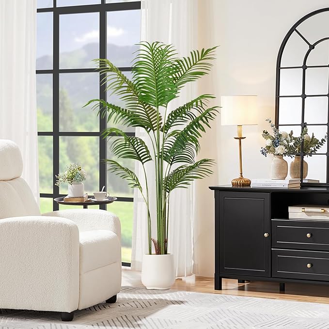 Artificial Palm Tree 5.5FT Tall Fake Tree Nearly Natural Large Tropical Faux Plant Faux Areca Palm Tree with Real Bark Design Artificial Silk Plant for Outdoor Home Office Living Room Decor