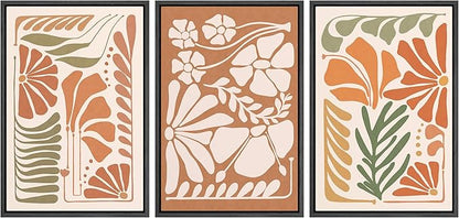 Ashbrook Framed Canvas Print Wall Art Set Mid-Century Modern Tropical Flowers Nature Wilderness Illustrations Modern Art Floral Botanical Minimal Calm/Relax/Cozy for Bedroom - 24"x36"x3 BLACK
