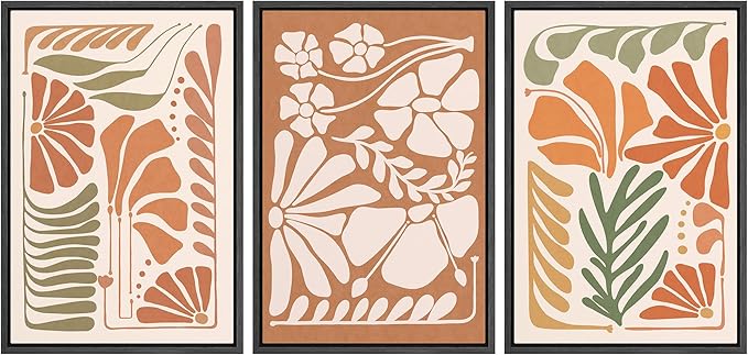 Ashbrook Framed Canvas Print Wall Art Set Mid-Century Modern Tropical Flowers Nature Wilderness Illustrations Modern Art Floral Botanical Minimal Calm/Relax/Cozy for Bedroom - 16"x24"x3 BLACK
