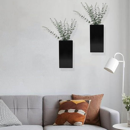 Wood Wall Planter Set of 2, Modern Wall Hanging Decor Pocket Planter for Greenery and Dried Flowers, Indoor Wood Hanging Vase (Black)