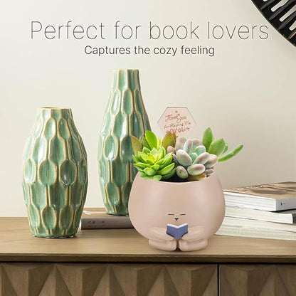 Bookworm Planter Pot Succulent Pot for Book and Plant Lover & Thank You Card, Emotional Support Gift, End of School Gift, Teacher Gifts Mother Dad Appreciation M