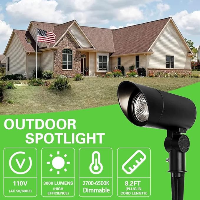 LED Landscape Lights 20W Ultra Bright Spot Lights, N~CCT Warm White Landscape Lighting with Remote IP68 Waterproof, 120V Landscape Spotlight with Plug for Yard Garden Decor (4, High Voltage)