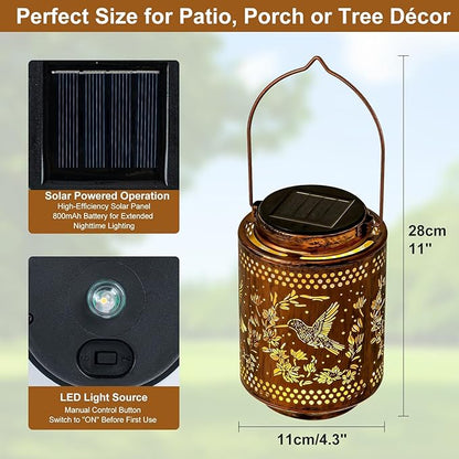 Hummingbird Solar Lanterns, Birthday Gifts for Women Mom Grandma, Outdoor Waterproof Hanging Garden Decor for Patio, Yard