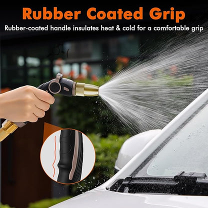 RESTMO High Pressure Hose Nozzle Sprayer, Heavy Duty Brass Head, Metal Water Hose Nozzle for Car Washing, Garden Cleaning, Lawn and Plant Watering, 4 Spray Patterns, Brown