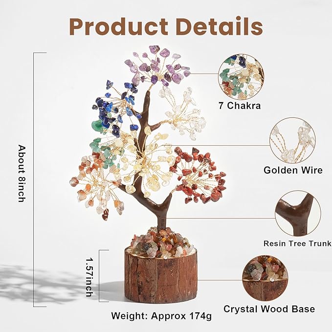 DUQGUHO 7 Chakra Tree of Life Crystal Tree for Positive Energy Healing Crystals Decor Spiritual Gifts for Women Office Decorations for Work Spiritual Decor for Home
