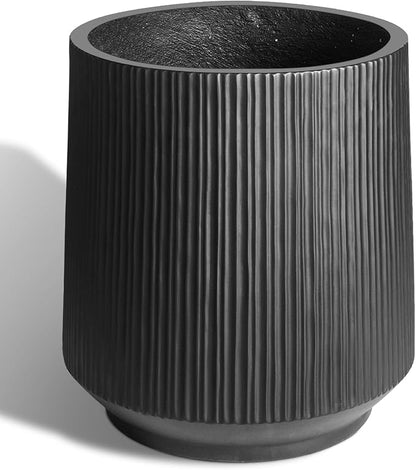Concrete Planter Outdoor Indoor, Large Cement Plant Pots with Saucer for Trees Flowers (Vertical Black, 17 inch)