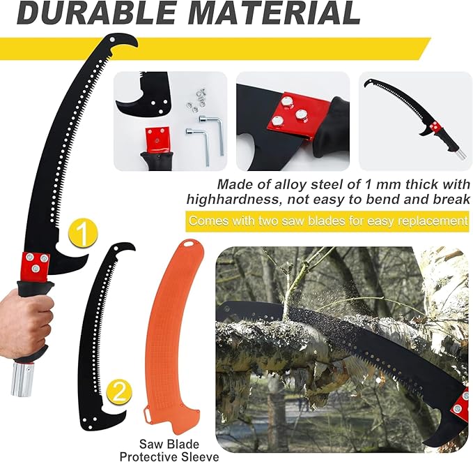 Manual pole saw,Tree Trimmer, Pole Pruning Saw, Pole Saws for Tree Trimming, Gardening Tools Pruner Hand Pole Saw For Yard(NO Scissor Head-Yellow 26FT)