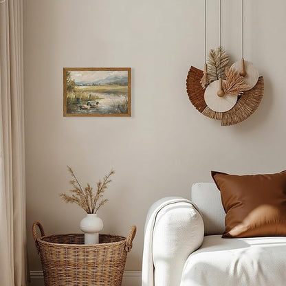 Wojuin Vintage Country Cottage Green Head Duck Wall Art, Scenic Wildlife Pond Nature Wall Decor, Wild Duck Floral Literary Canvas Print Picture for Living Room Bedroom Bathroom Office 8x10 in