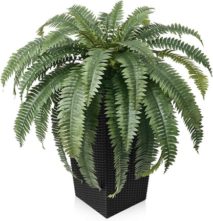 48" Boston Ferns Artificial Outdoor Plants - 39 Fronds UV Resistant Faux Greenery with Taper Planter- Realistic Fake Bushes Front Porch Decor for Garden, Patio, Indoors - Set of 1, VN153