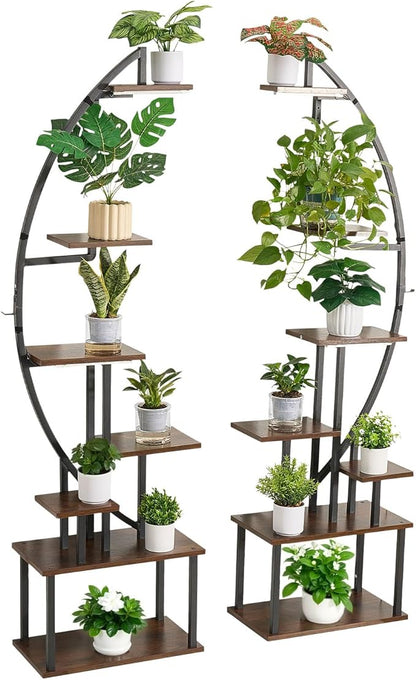 VEVOR Plant Stand Indoor with Grow Lights, 65.5 in Tall 7-Tiered Lighted Plant Shelf, 2 Pack Metal Corner Plants Holder, 3 Timer & 10 Brightness, Half-Moon Shaped Flower Display Rack for Living Room
