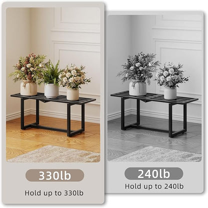 2 Pack Metal Plant Stand Indoor, Outdoor Iron Plant Shelf, Heavy Duty Slatted Display Shelf for Patio Balcony Garden Living Room Load Bearing 330 LB 26" L x 10.4" H x 8.6" W 1 Tier Black