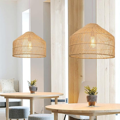 Arturesthome 1 Light Pendant Light Lampshade,Wicker Rattan Hanging Light Fixture Chandelier for Kitchen Island Dining Room Entryway Hallway W 16.5"*H 13"