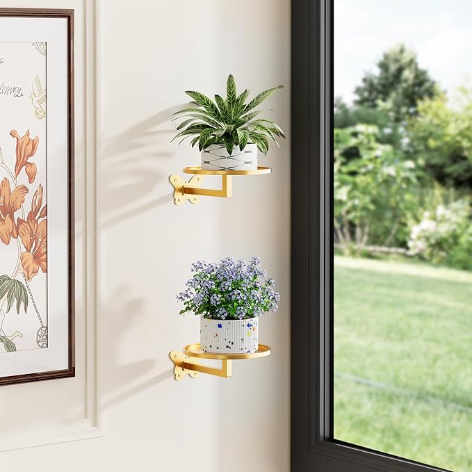 Wall Mounted Plant Holder - Butterfly Metal Hanging Shelf for Indoor Plants Succulents Flowers Decor Sturdy Wall-Mounted Storage for Bedroom Living Room Bathroom Space-Saving Home Organizer 2-Pack Gold