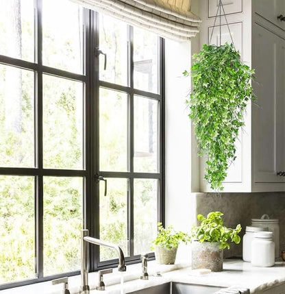 RECUTMS Artificial Hanging Plant - Faux Ivy Vine With White UV Resistant Leaves for Room, Office, Wall Decor (White)