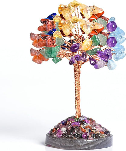 Seven Chakra Tree of Life,Money Dcorations,Crystals and Healing Stones,Reiki Positive Energy Gemstones 7 Chakra Tree,Purple Room Office Desk Feng Shui Decor Meditation Gifts for Women Men
