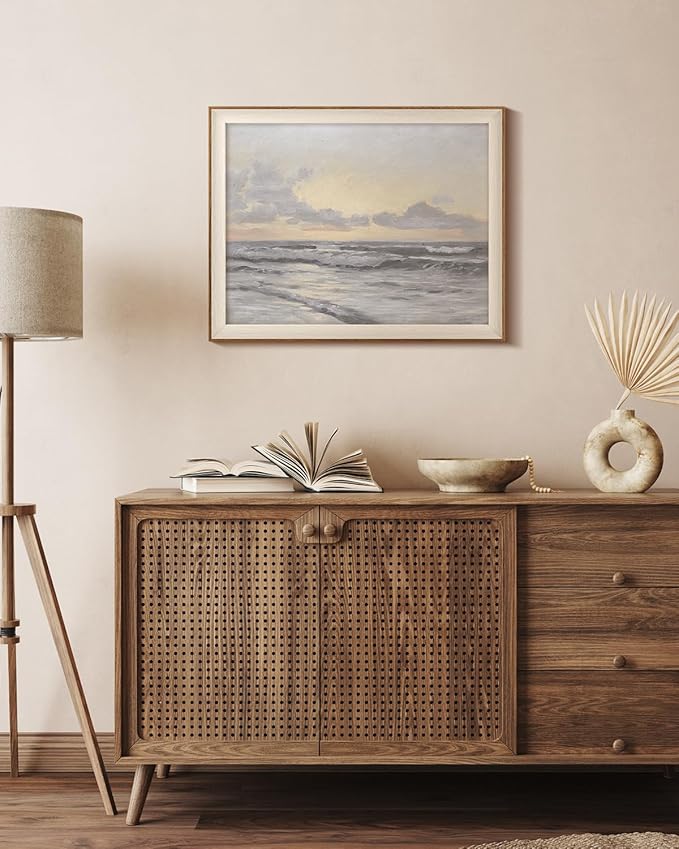 InSimSea Framed Canvas Wall Art Home Decor Coastal Wall Art Paintings Vast Sea under Cloudy Sky Canvas Art Wall Decor Rustic Art for Bathroom Farmhouse Decor Pictures for Living Room 16x20In