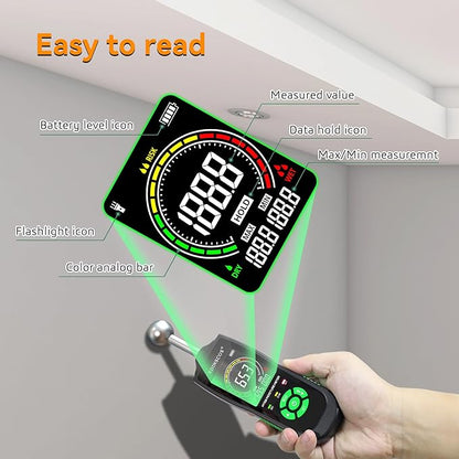 RDINSCOS Ball Probe Moisture Meter Non-Invasive Digital Moisture Detector with 40 mm Depth, Flashlight, LCD Display