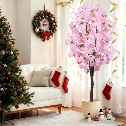 Pink Artificial Cherry Blossoms Tree Faux Cherry Blossom Tree Indoor Beautiful Trees for Home Christmas New Year Decor