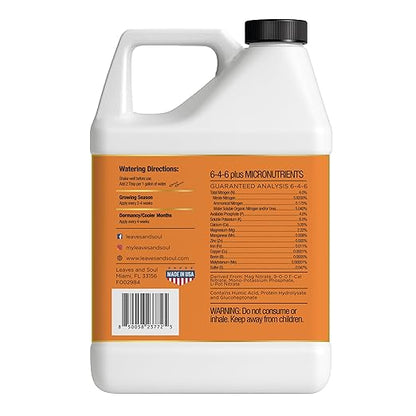 Leaves and Soul Professional Citrus Tree Fertilizer Liquid Concentrate - 6-4-6 Blend for Fruit Tree Fertilizer, Garden - Liquid Plant Food for Citrus Trees in Pots or Outdoors - 32oz