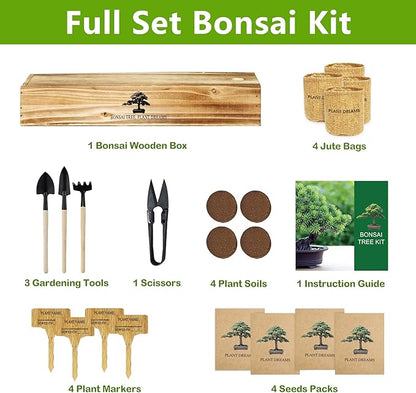 Bonsai Starter Kit with Seeds, Tools & Planters, Live Plants Indoor, Gardening Gifts for Women Men Mom Father Plant Lover