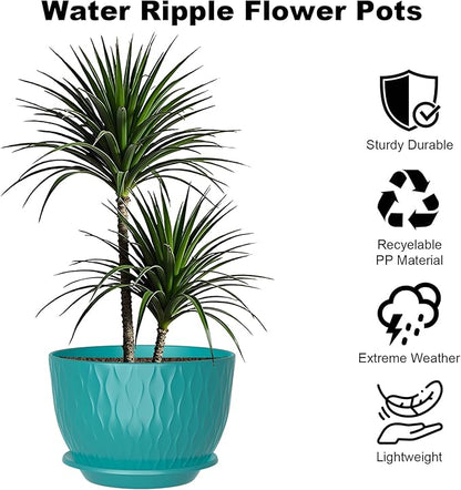 12 inch Large Plant Pots, Flower Pots with Multi-Mesh Drainage Holes and Saucer, Plastic Planters for Indoor and Outdoor Garden Plants (Black-Green, 12")