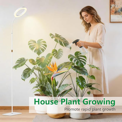 One Head Grow Light for Indoor Plants Full Spectrum - Floor Standing Plant Lamp with Auto Timer 6/12/18H, 5-Level Dimmable & Adjustable Height 16.5-68in for Large Tall Plants | White