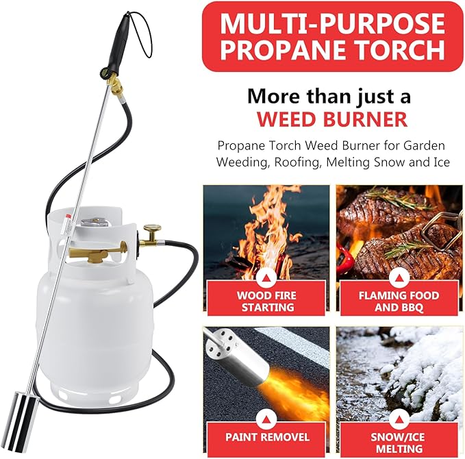 Weed Torch Propane Burner with High Output, Propane Torch Weed Burner with Igniter,Weed Torch for Outdoor Weeding (Black With 10 FT Hose)