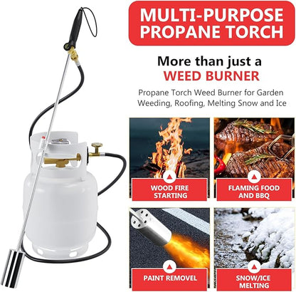 Weed Torch Propane Burner with High Output, Propane Torch Weed Burner with Igniter,Weed Torch for Outdoor Weeding (Black With 10 FT Hose)