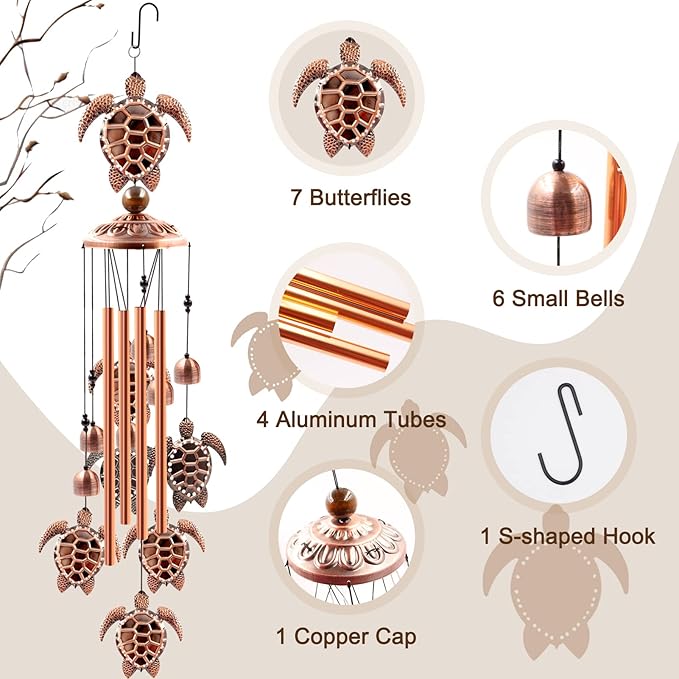 Wind Chimes Outdoor Clearance, Ukulork Sea Turtles Aluminum Tube Windchime with S Hook,Patio Garden Decor, Housewarming Gift.