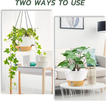 ZMTECH 2 Pack 12 Inch Hanging Planters, Large Hanging Plant Pot with Visible Water Level and Chain, Self Watering Hanging Flower Pot for Indoor Outdoor Garden Porch(White)