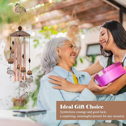 Flamingo Wind Chimes for Outside, Metal Flamingo Gifts for Women/Mom, Birthday Memorial Windchimes Outdoors, Retro Garden Decor for Outside Patio Yard, Unique Bird Lover Decorations