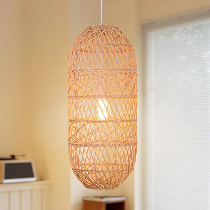 Arturesthome 1 Light Natural Rattan Pendant Light, Woven Chandelier Pendant Lamp Shade, Hanging Ceiling Light, Handmade Lampshade for Bar Hallway D 9.8"* 23.2"