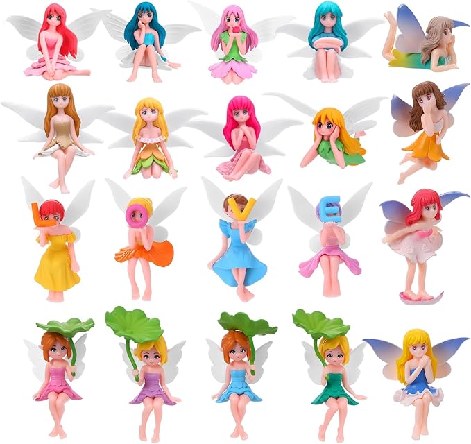 20 Pcs Miniature Fairy Figurines, Hand-Painted Small Flower Fairies with Wings for Garden Decor, Cake Topper & Landscapes