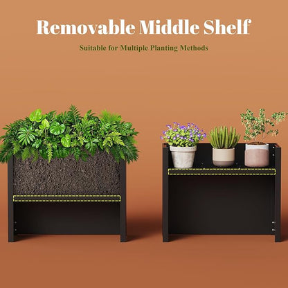 Outdoor Planter Box, Large Rectangular Planter with Removable Drip Tray, Suitable for Indoor or Outdoor Patios/Porches, Ideal for Planting Plants, Flowers, and Gardening (Black)