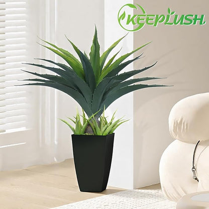 Artificial Spiked Agave Plant 2.5ft, 30 Inch Tall Fake Aloe Vera Plants in Black Pot, Fake Floor Plant Indoor Outdoor for Front Porch Patio Home Office Door Step Decor 2PCS