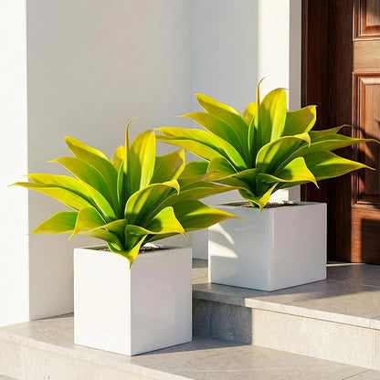 Artificial Agave Faux Agave 14.2In Fake Greenery Outdoor Artificial Plant Fake Plant for Indoor Home Decor Plastic Plant Outdoor Decoration Front Porch Decor Simulation Plants 2Pack,Yellow