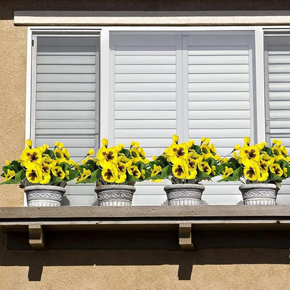 QIANYUN 8 Bundles Fake Flowers Pansy Small Wild Flower Daisy Faux Plastic Purple Flowers for Home Wedding Kitchen Garden Table Centerpieces Indoor Outdoor Decor (Yellow)