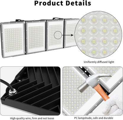 LED Flood Lights Outdoor, 800W(4750W Equivalent) 80000LM 6000K All Aluminum Shell IP66 Waterproof, 4 Heads Adjustable Wide Outside Lighting for Parking Lot, Yard, Street, Stadium