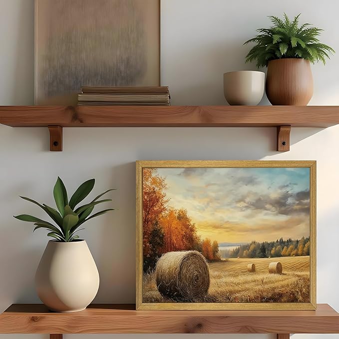 Wood Framed Vintage Canvas Wall Art, Autumn Countryside Nature Scene Prints 8x10 Inch, Farmhouse Wall Decor Poster Picture for Living Room Bedroom Bathroom Home Decor