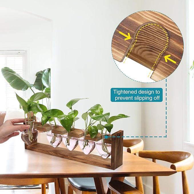 Plant Terrarium Hanging Propagation Stations Gift for Women Air Plants Holder with Wooden Stand Heart Glass