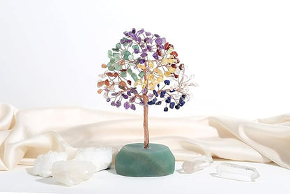 SITUMEIZI 7 Chakra Crystals 7.09IN Healing Stones Natural Green Aventurine Base Copper Wire Tree Life Reiki Gifts for Women Sister Room Office Desk Decor Birthday House Warming Gift