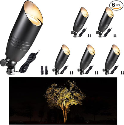 Gardenreet Low Voltage Spot Lights - Black Solid Brass Landscape Spotlight Wired, 12V Outdoor LED Bullet Uplights, Waterproof Electric Black for Patio Wall Without MR16 Bulb (6 Pack)