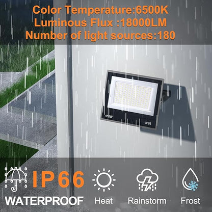 XXBSAZ 150W LED Flood Light Outdoor, High Output Plug-in & Hardwired Security Work Light, IP66 Waterproof 6500K Daylight for Large Yards, Workshops & Barn Exteriors (2 Pack)