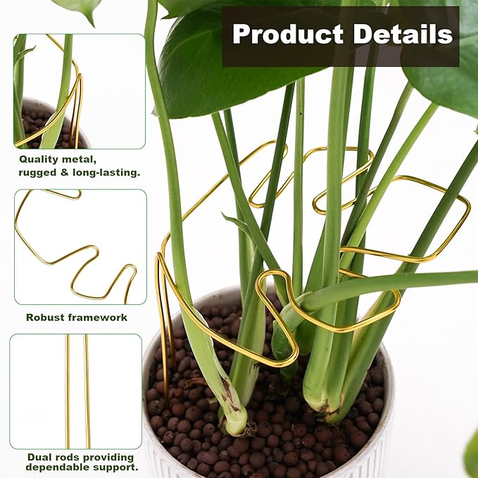 2 PCS Monstera Plant Support, Gold Monstera Stabilizer Grapple Holder, Unique Design for Turtle Shell Bamboo Clamp Set, Ideal Plant Stem Support Ring Stakes for Indoor Outdoor Climbing Plant