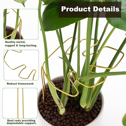 2 PCS Monstera Plant Support, Gold Monstera Stabilizer Grapple Holder, Unique Design for Turtle Shell Bamboo Clamp Set, Ideal Plant Stem Support Ring Stakes for Indoor Outdoor Climbing Plant