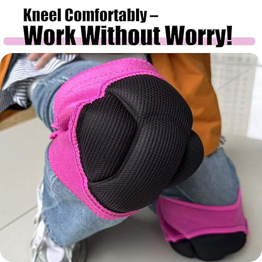 Women' s Work Knee Pads for Gardening Cleaning Flooring, Thick Padded Foam Knee Pads for Large Legs, Comfortable Female Knee Protectors for Christmas for Kneeling on Hard Concrete Tile Floors, Pink Extra Large